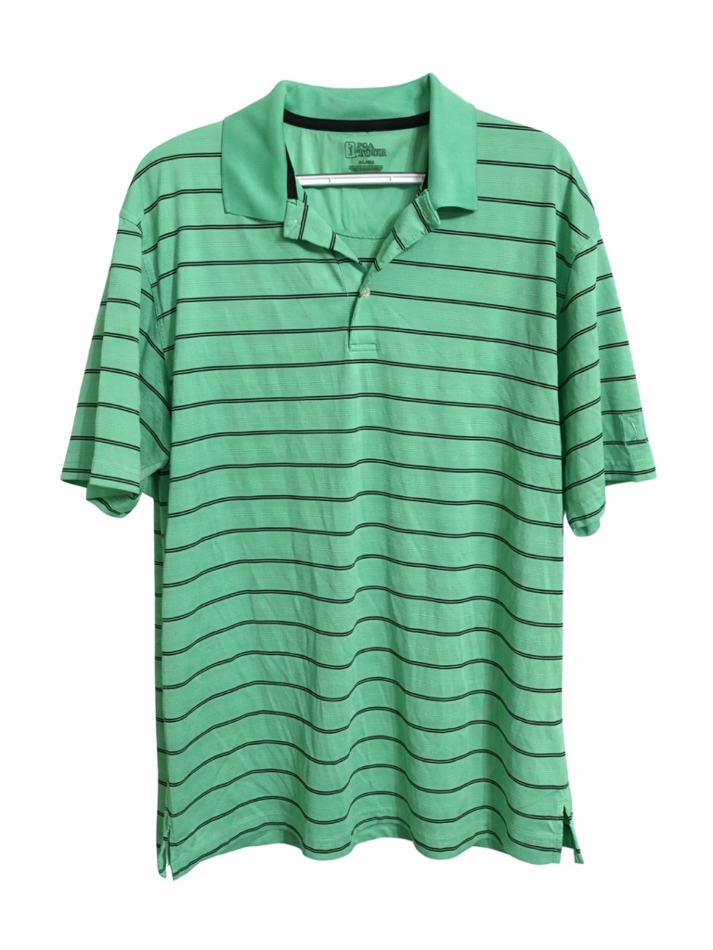 PGA Tour Mint Green Polo with Thin Black Stripes